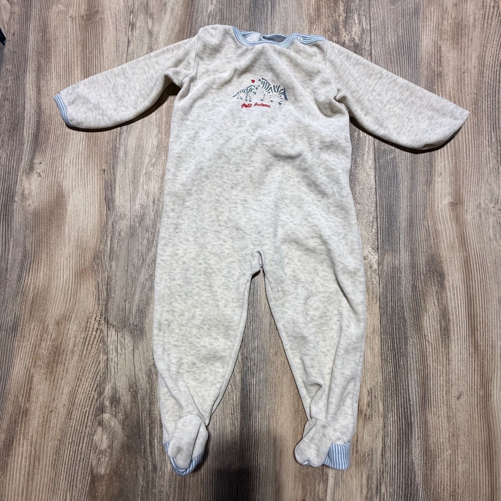 Storybook Petit Bateau Footed Sleeper Gray Zebra Velour Minimalist Baby 18M 81cm
